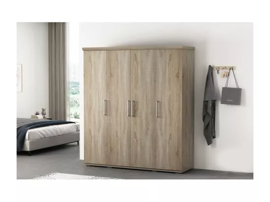 Armoire, garde-robe, collection TOM, 4 portes 160 cm, penderie intégrée chêne sonoma