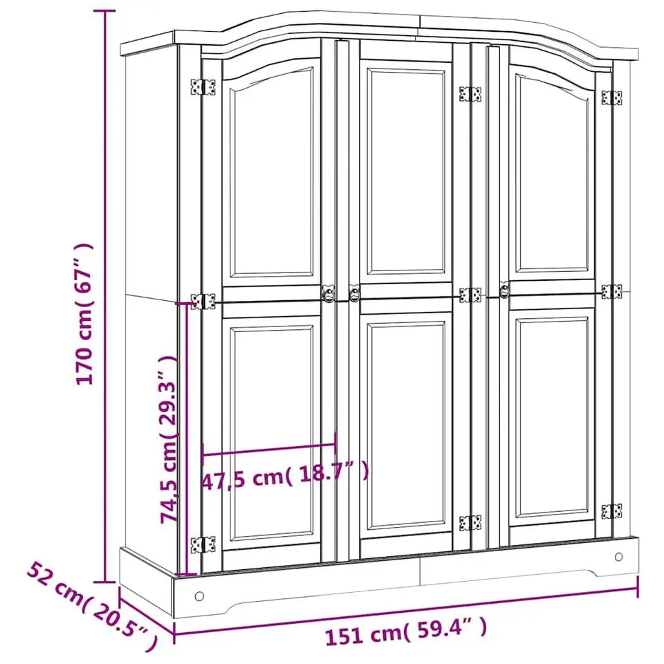 vidaXL - 2-deurs Kledingkast - Massief grenenhout - Grijs - 101x52x170 cm