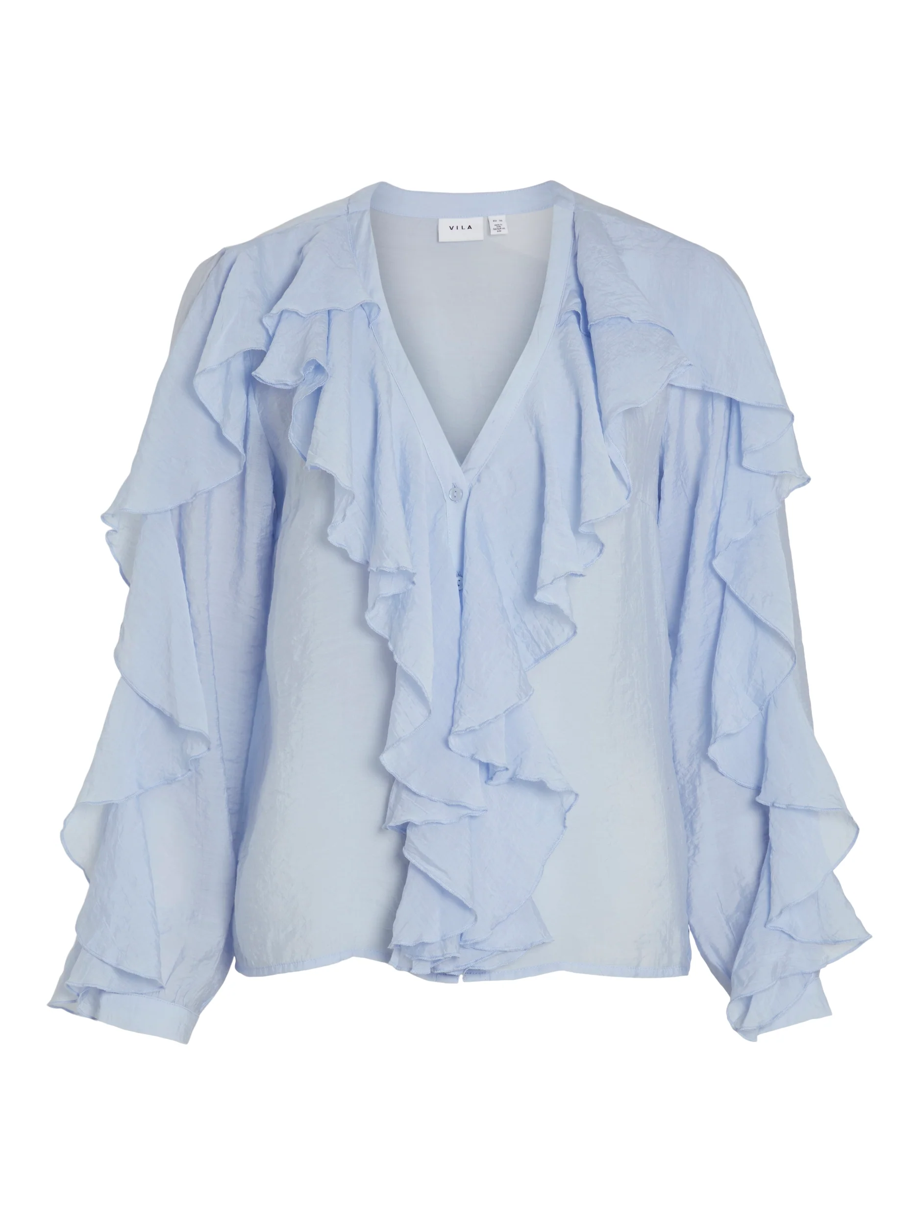 Vila  Vinabia V-neck L/S Flounce bluse - Kentucky Blue