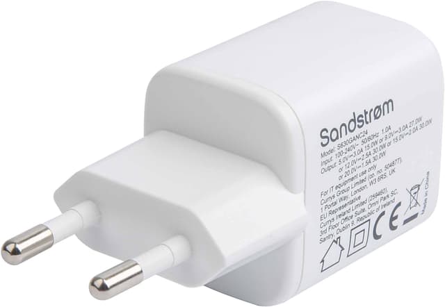 Sandstrøm USB-C 30W GaN oplader med USB-C-kabel