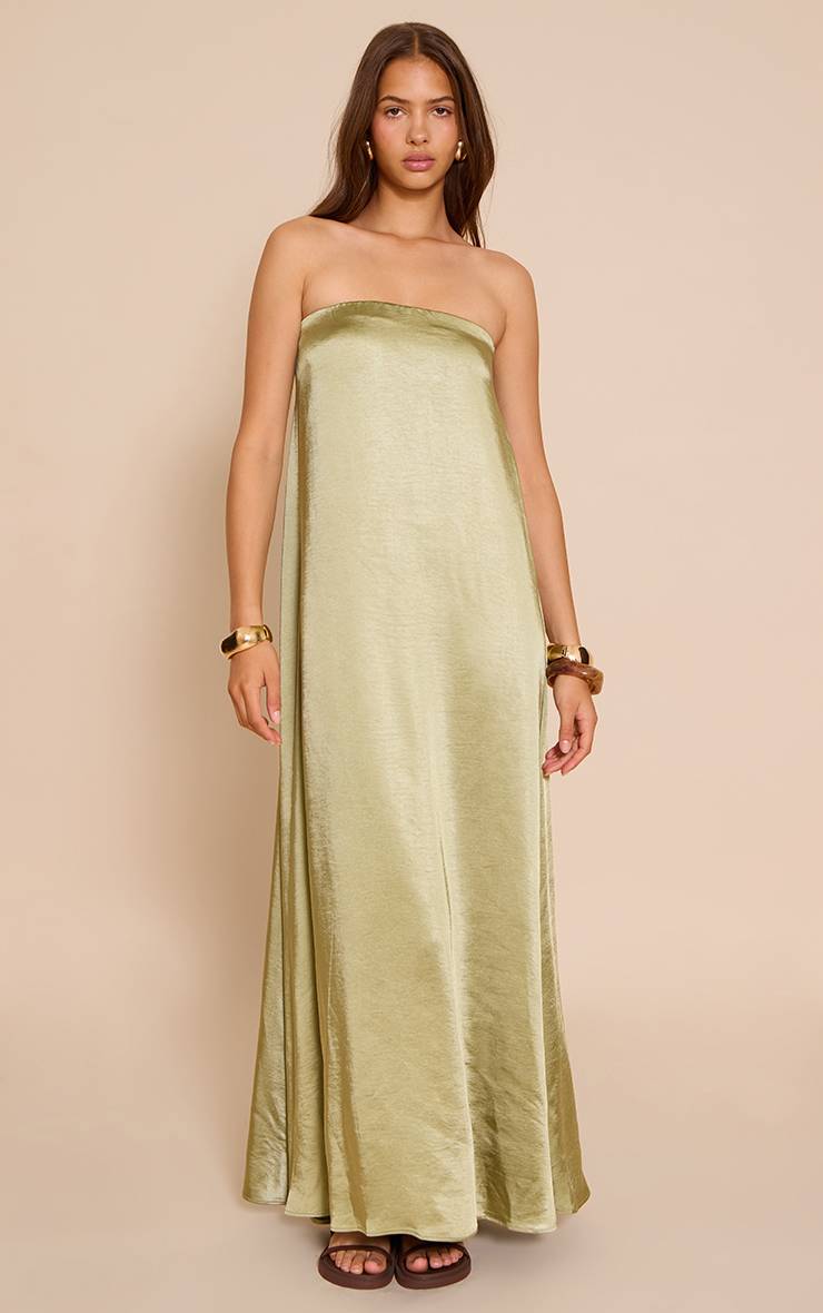 Vert Robe Fourreau Bustier En Satin Texturé
