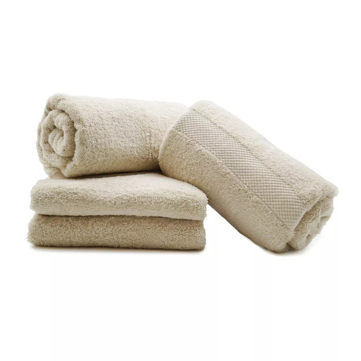 Lot de 4 serviettes de toilette coton (70 x 130 cm) Elegance Beige