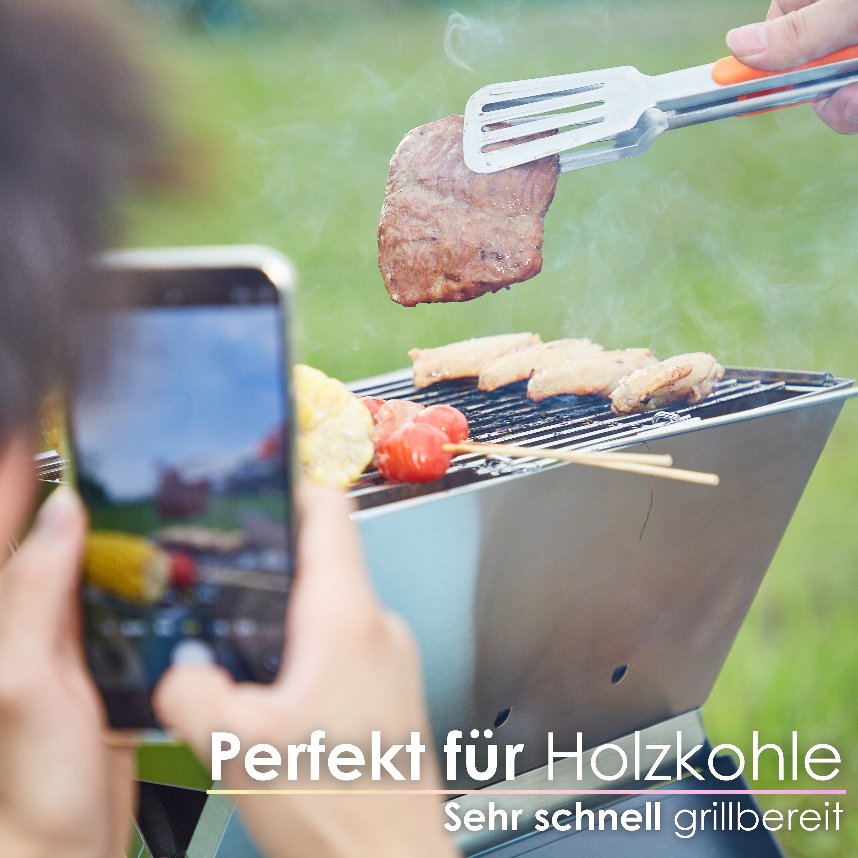 Steinborg Klappgrill Laptopgrill Campinggrill Hitzebeständig schwarz