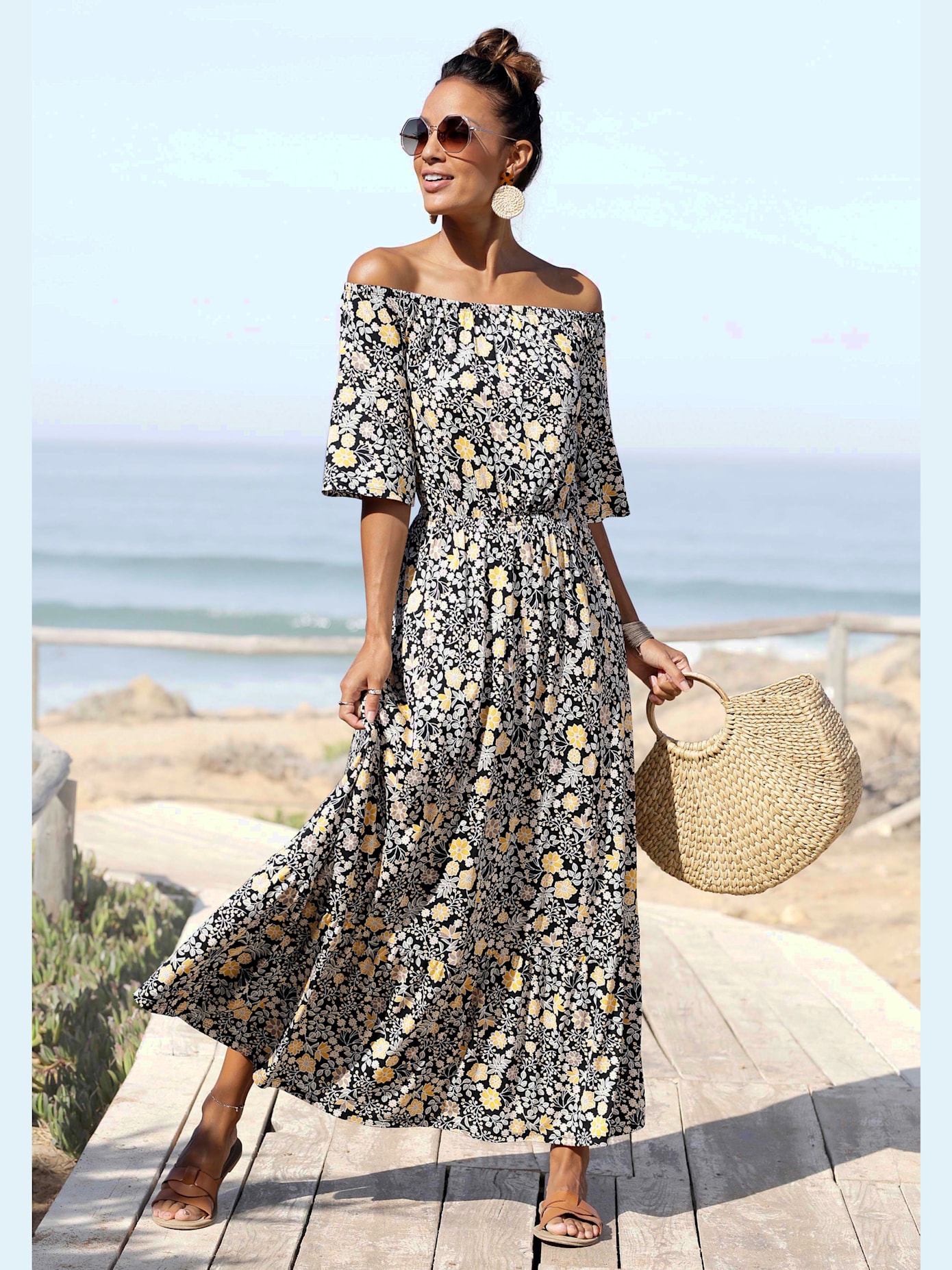 Robe carmen à manches mi-longues