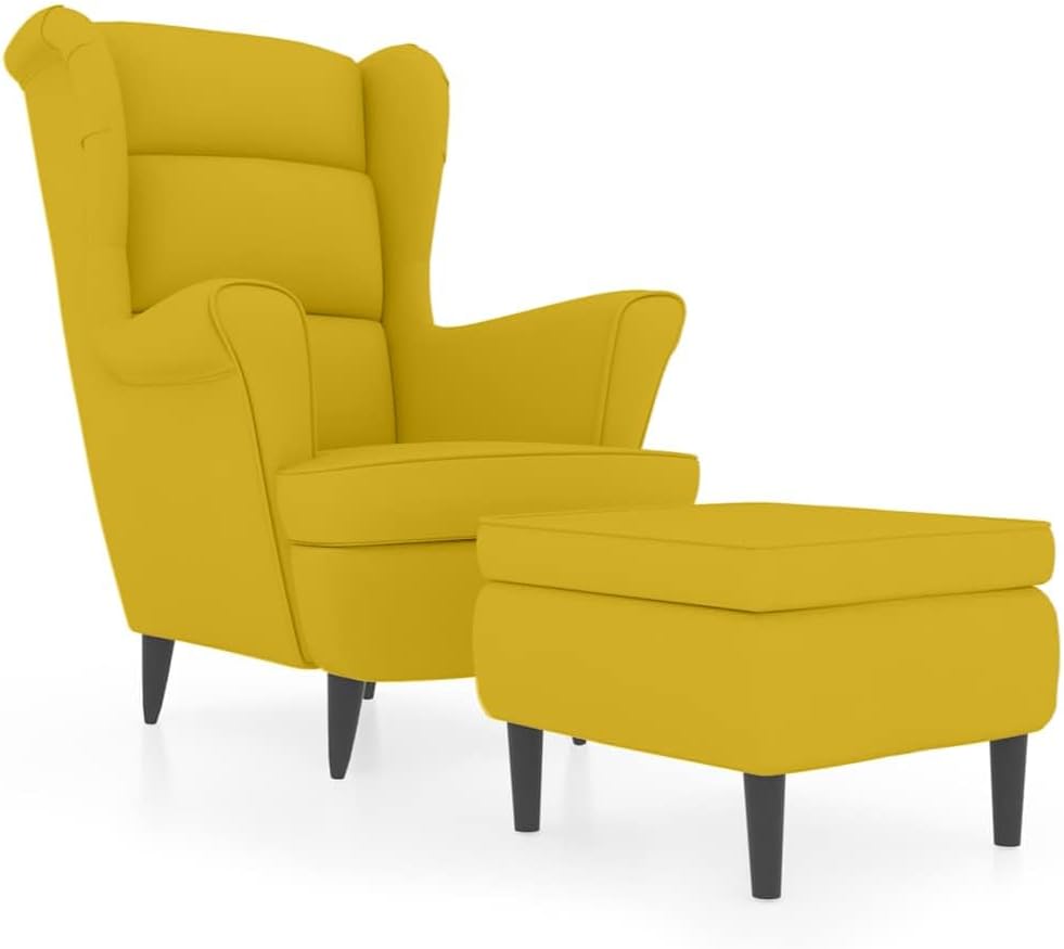 vidaXL Ohrensessel mit Hocker Armlehnen Fernsehsessel Polstersessel Loungesessel Wohnzimmersessel TV Sessel Ruhesessel Relaxsessel Senfgelb Samt