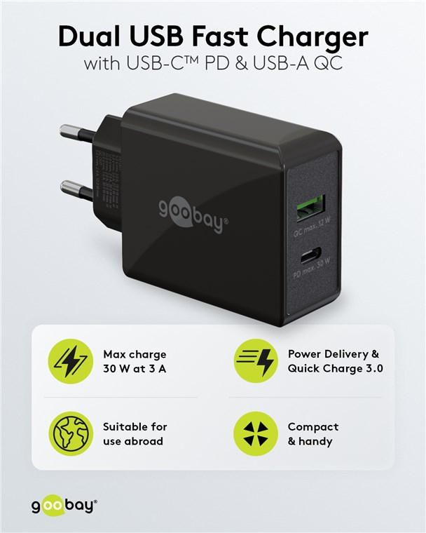 (2er Set) 30W USB A / USB C Ladegerät Netzteil PD / QC   1m USB C auf USB C Ladekabel (79644) - Schwarz / Weiss