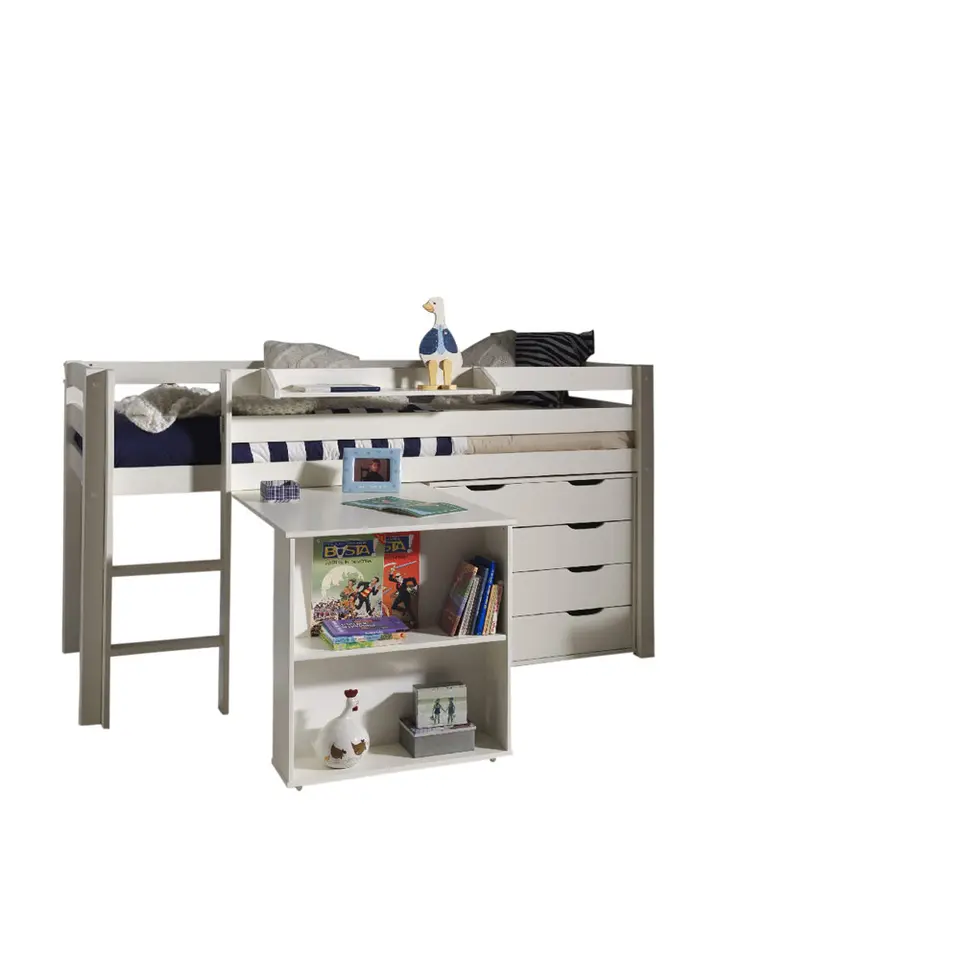 Vipack halfhoogslaper Pino met bureau en ladekast - wit - 114x105,4x209,4 cm