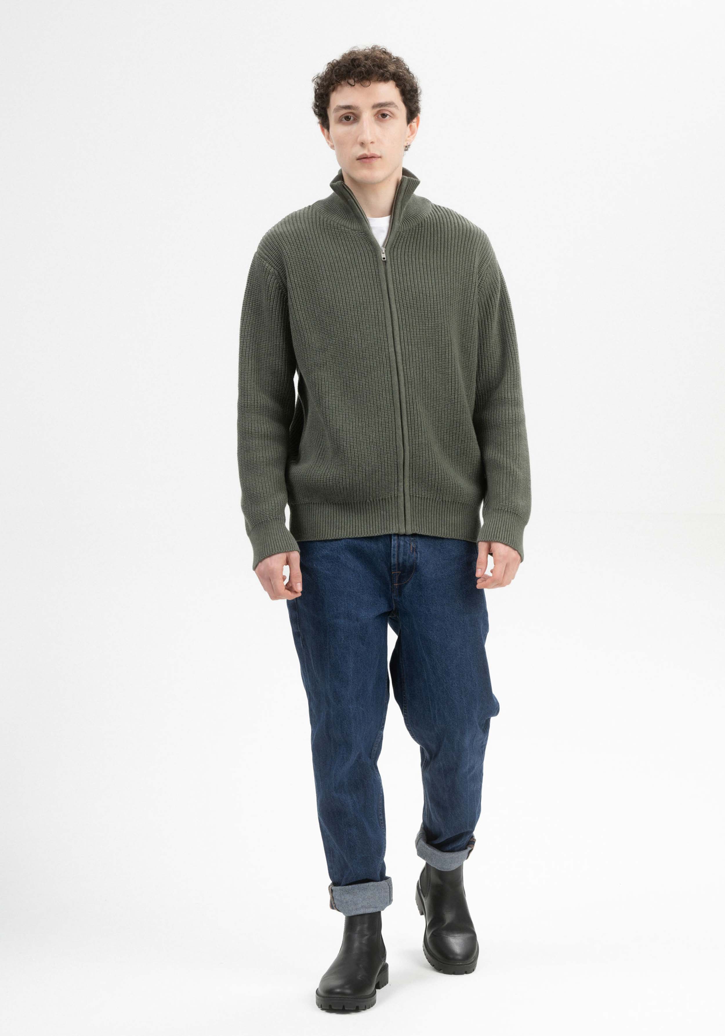 Mela Strickjacke Rib Knit Taksh Grün Melange