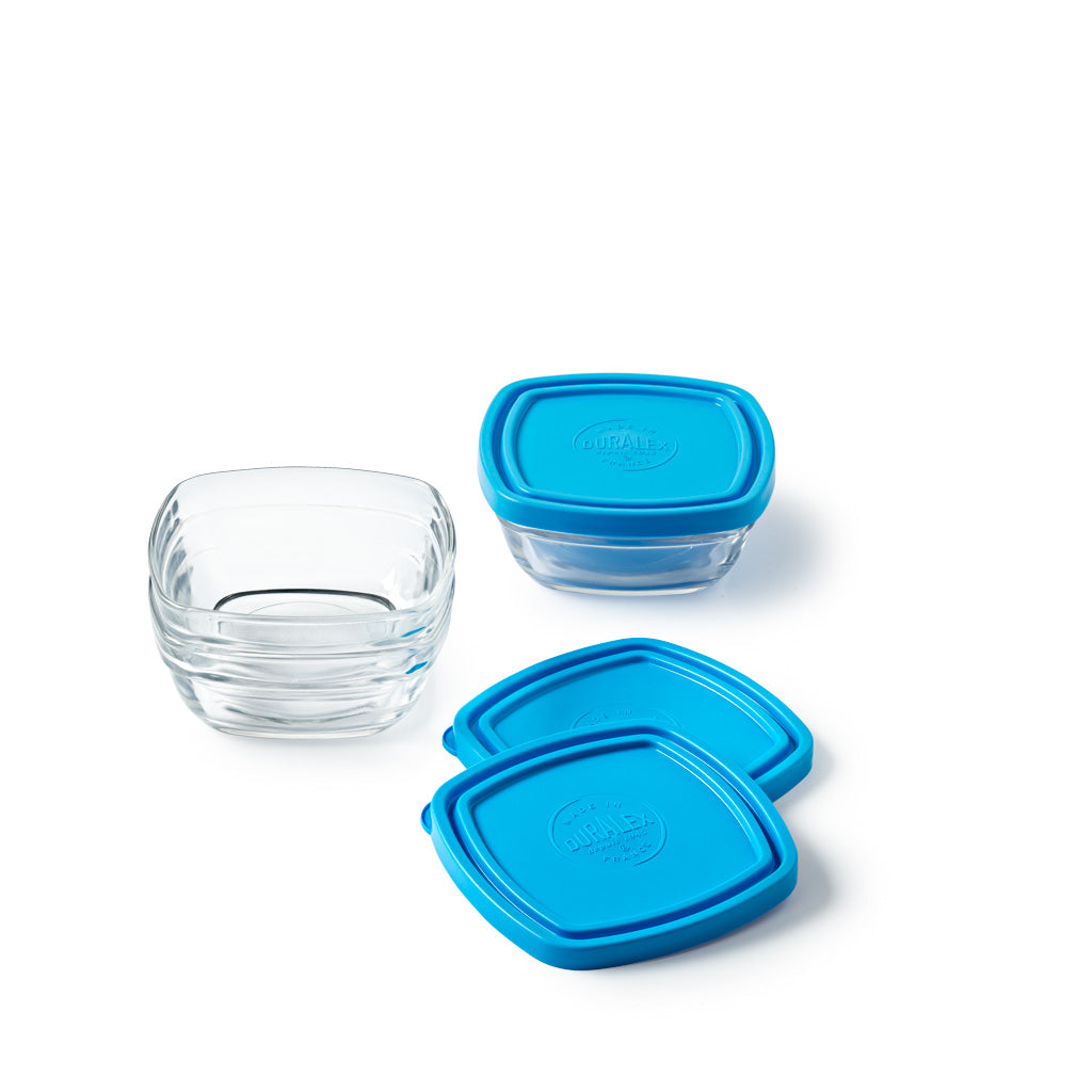 Freshbox - Set de 3 Boîtes de conservation carrées transparente avec Couvercle Bleu
