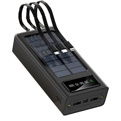 Carregador solar de 20000 mAh com lanterna LED, potente bateria externa portátil.