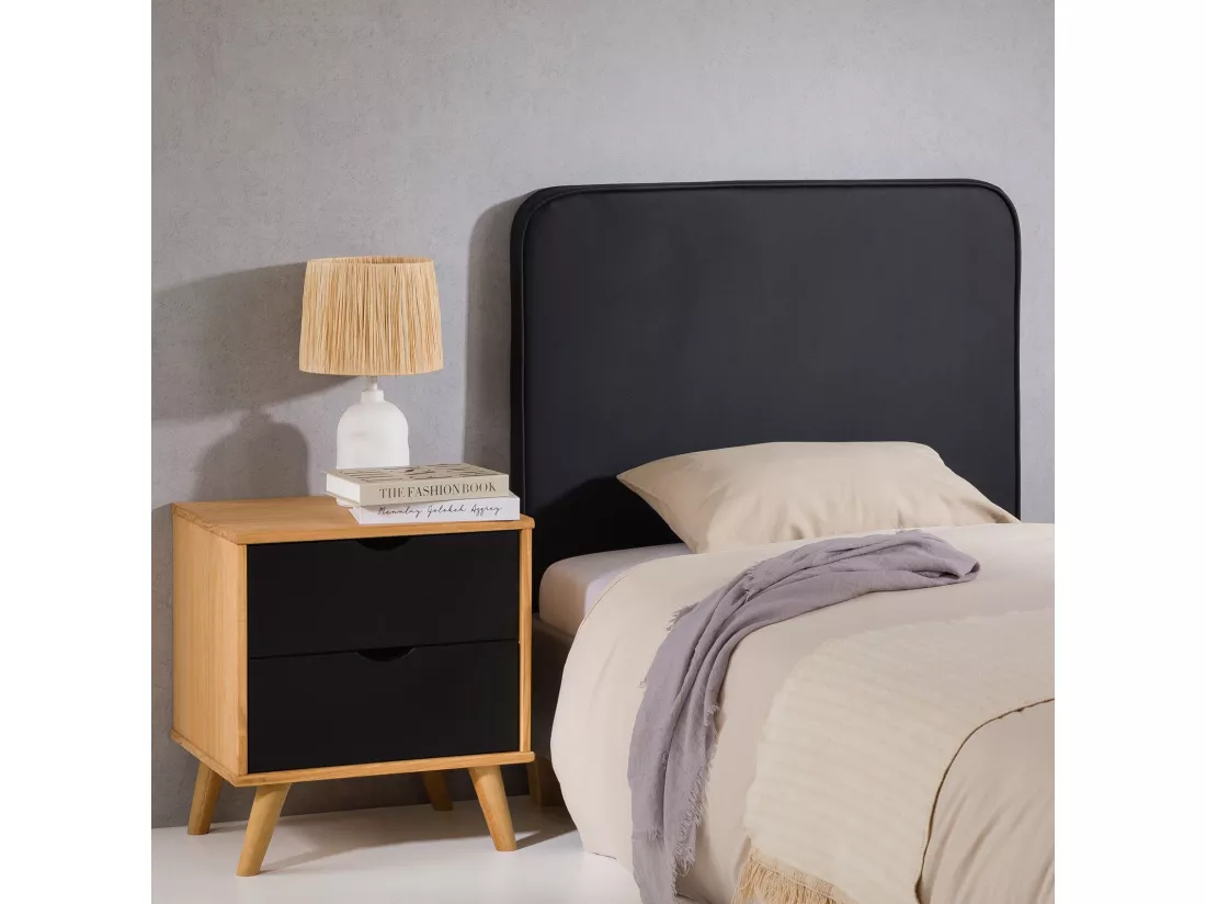 Tête de lit ARIELA 90, Rembourrée, Fixation murale, Design arrondi moderne, Pour lit 90 cm ou moins, Noir