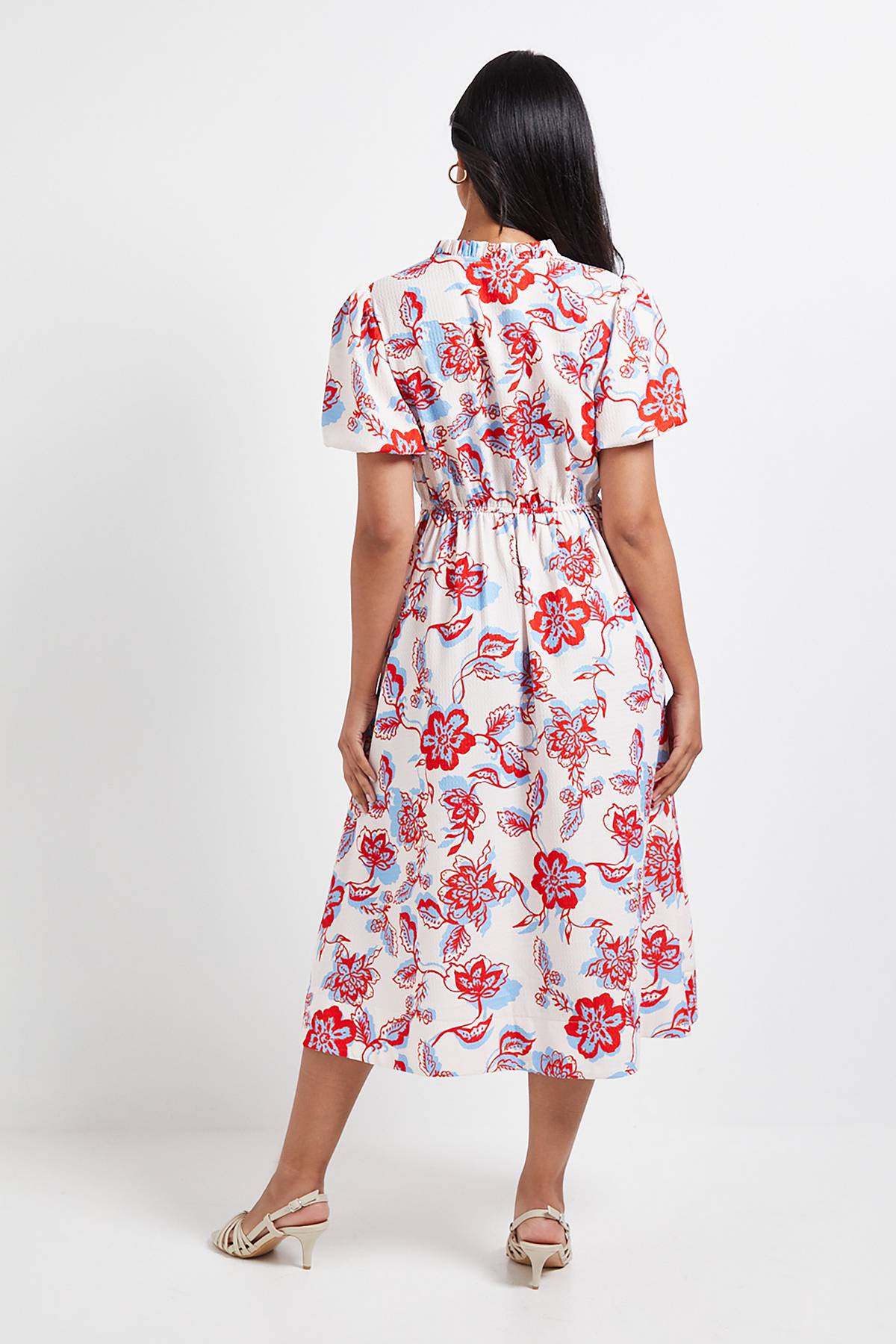 Wallis Robe Midi Froncée à Motif Floral en Gaufre Petite Taille
