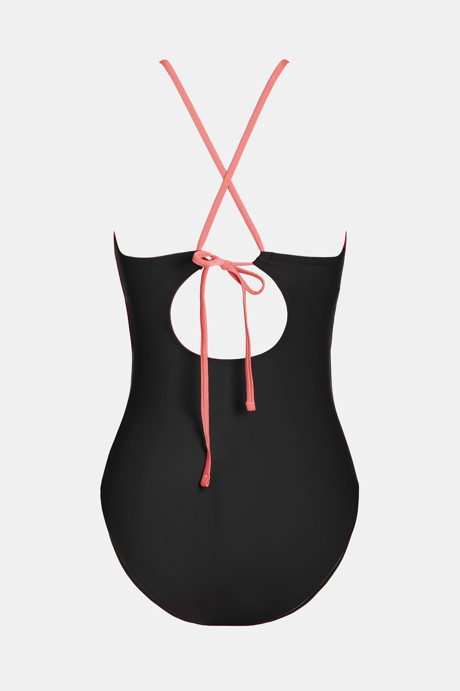 Maillot de bain une pièce à col haut découpé orange et noir