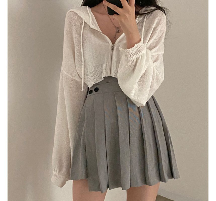 Brigitte - Effen cropped gebreide hoodie met rits