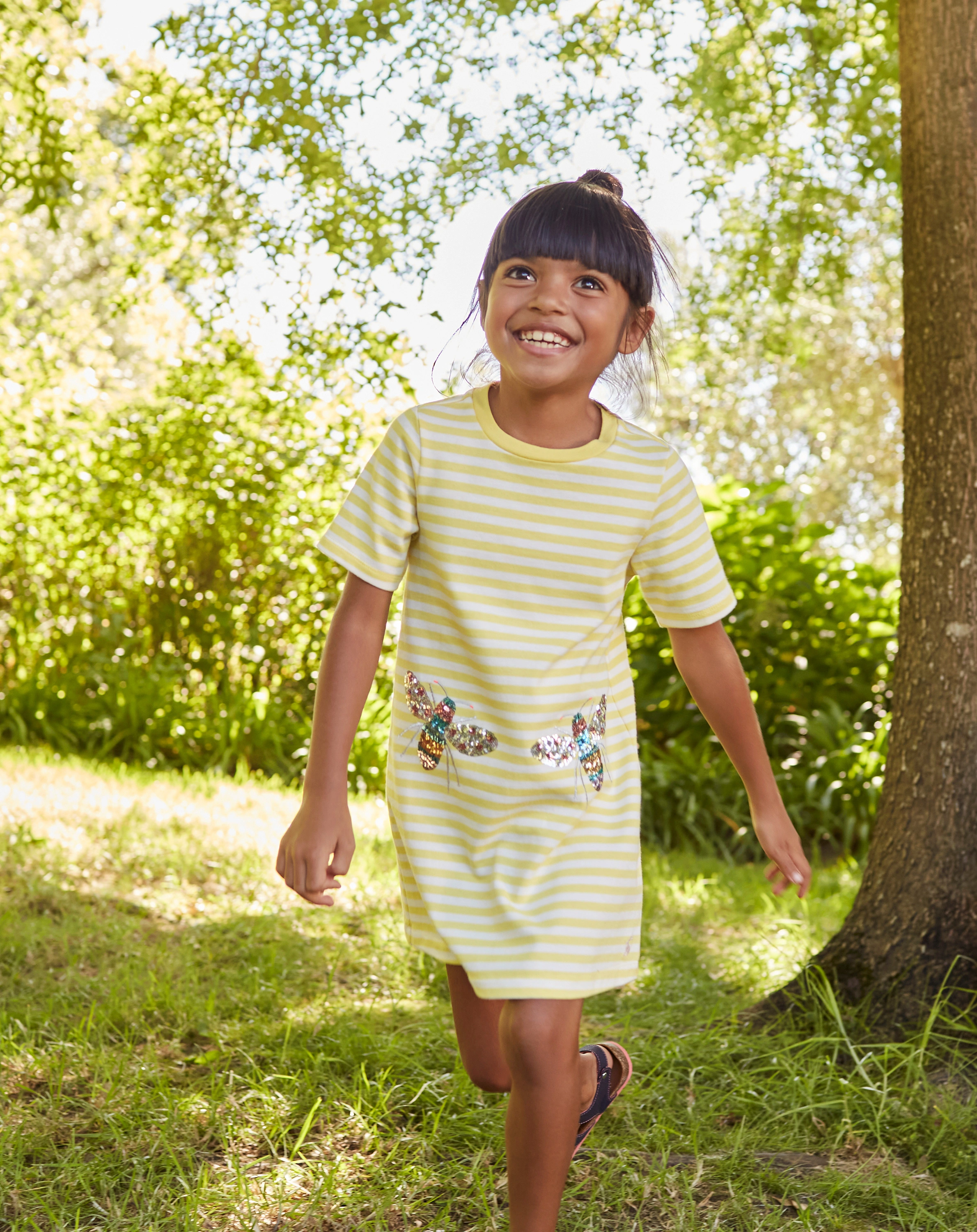 Kurzarm-Kleid ROSALEE – BEE gestreift in gelb