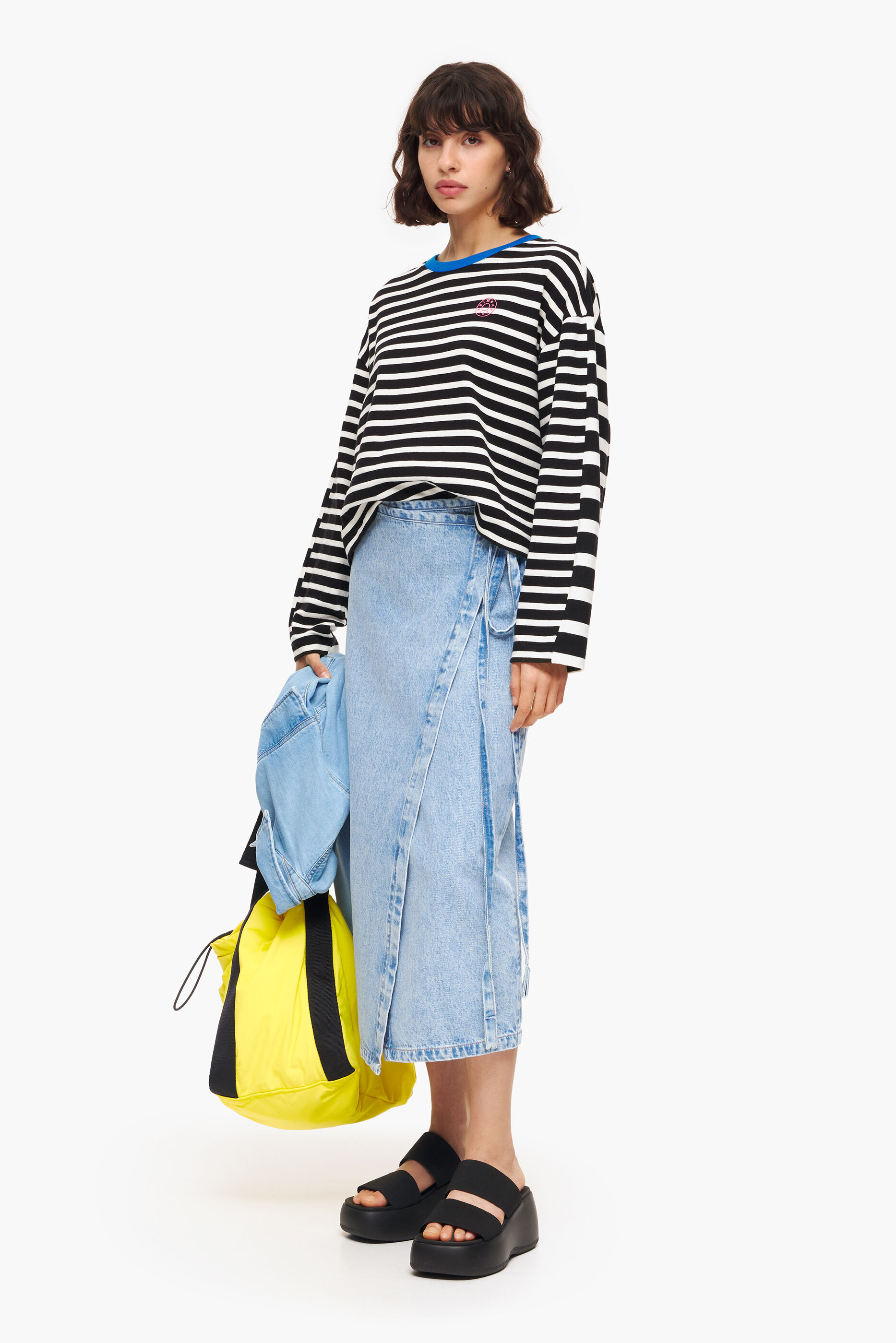 saia pareô midi em jeans azul claro