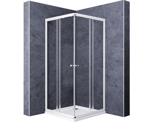 Hoekschuifdeur BREUER Ektos Design Express Q72 80-90 cm helder glasprofiel kleur zilver