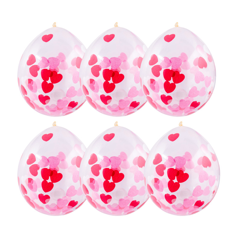 Ballon confetti - hartjes - set van 6