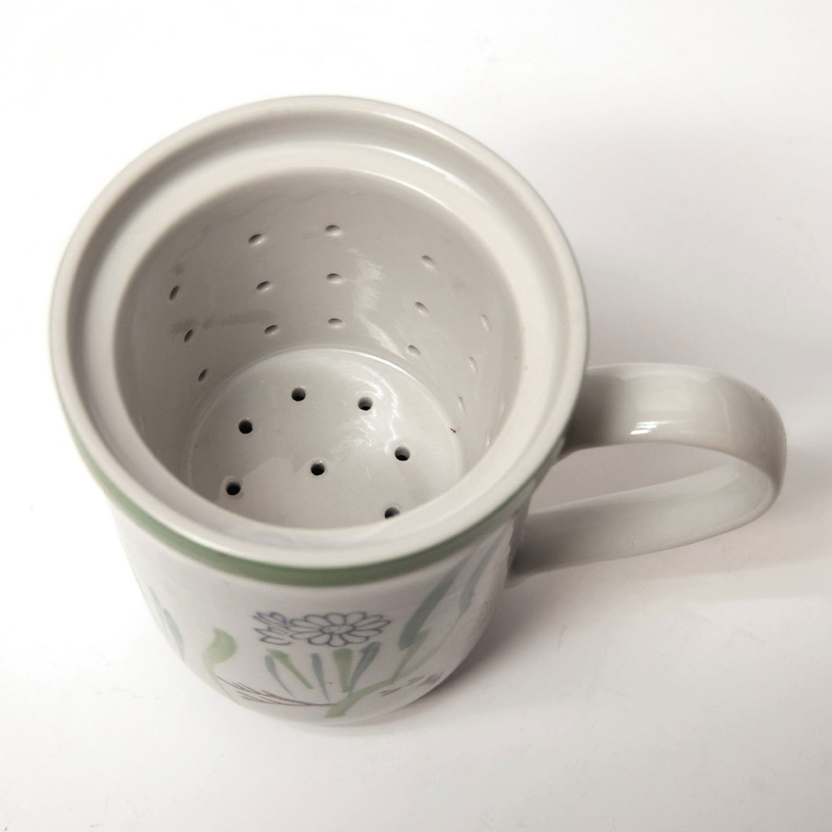 Teetasse 'Blossom' mit Teesieb, weiß/grün, H 13,5 cm, Ø 8,5 cm zu 12,80