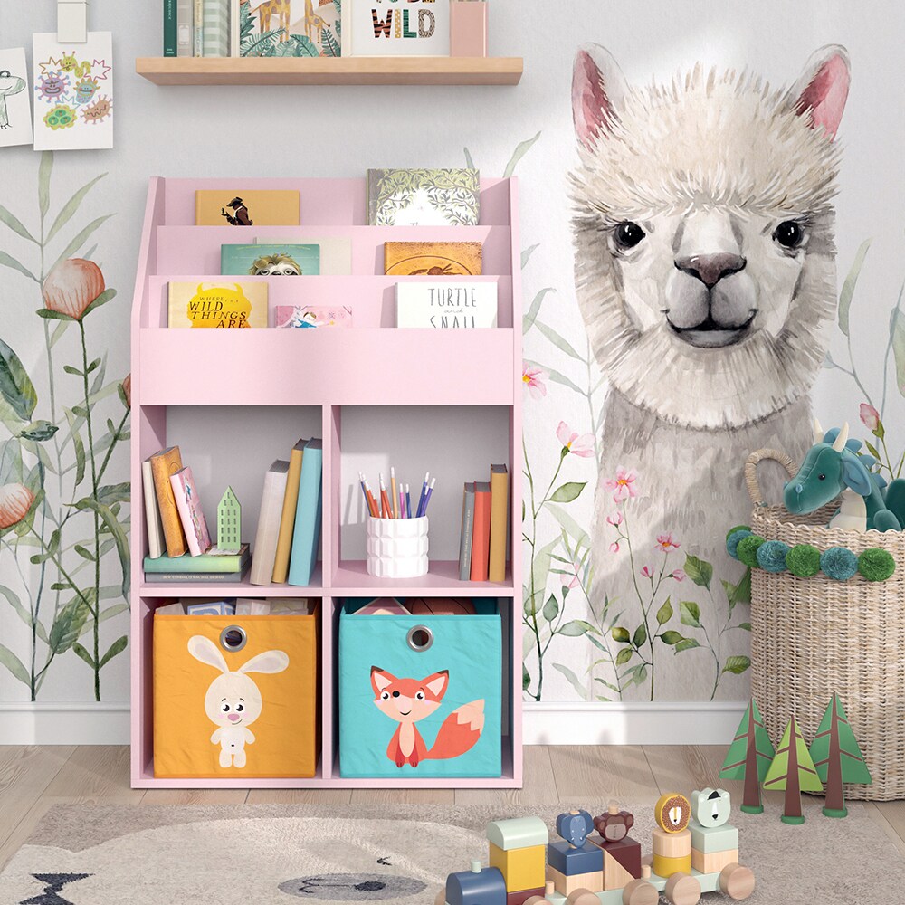 Vicco Kinderbücherregal Luigi 72 x 114 cm, Rosa, Kinderzimmerregal, offene Fächer, groß, Faltboxen
