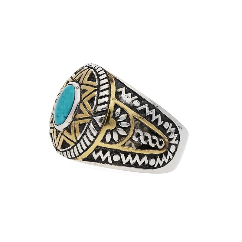 Bague Homme Argent Soleil Ethnique Turquoise