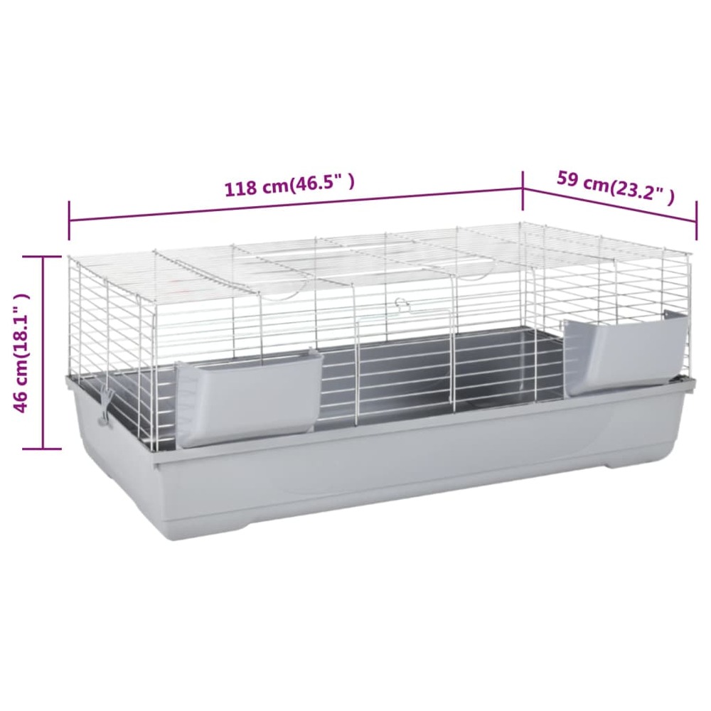 Cage pour petits animaux gris 118x59x46 cm pp et métal
