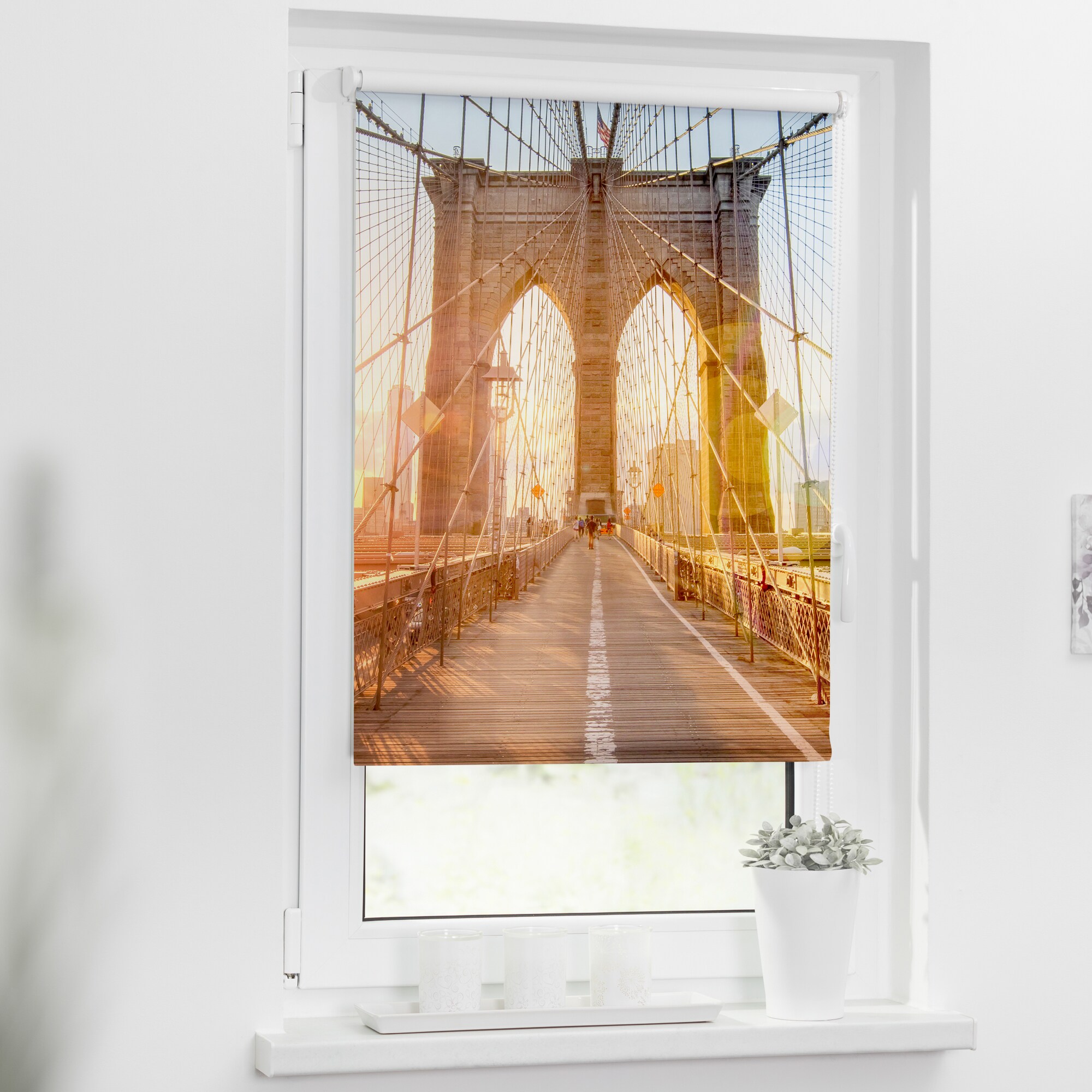 Lichtblick Rollo Klemmfix, ohne Bohren, blickdicht, Brooklyn Bridge - Orange