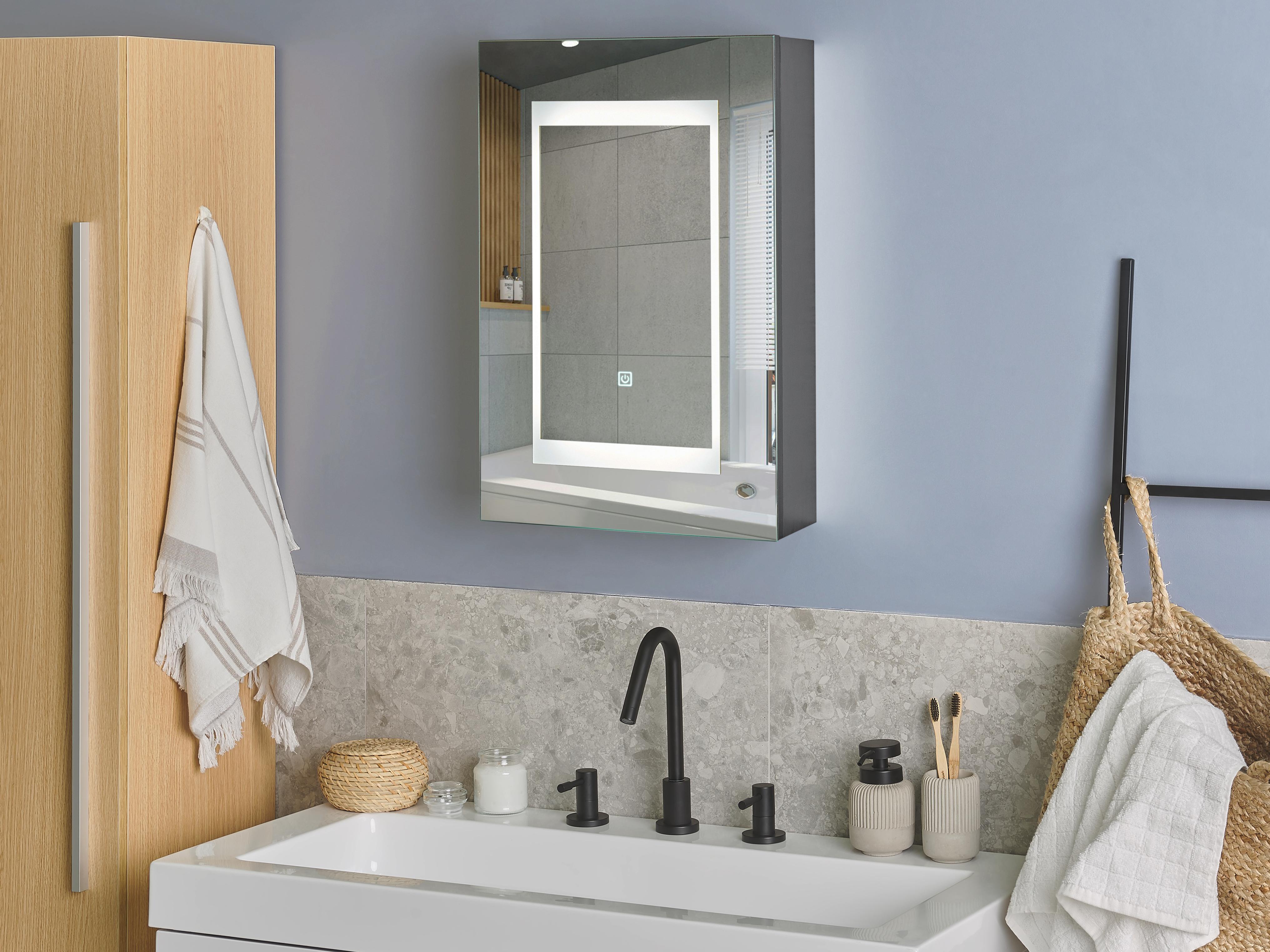Badkamer wandkast met spiegel LED MALASPINA 40 cm 60 cm Zwart