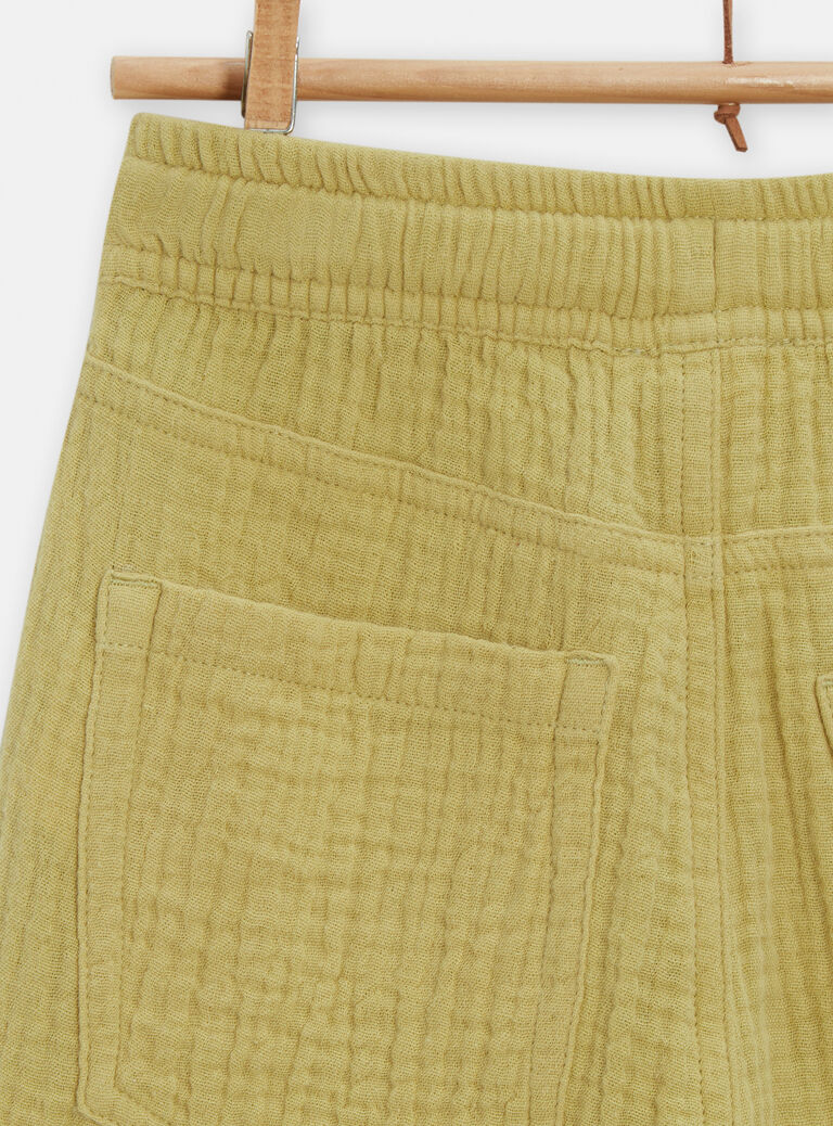 Bermuda vert pâle en gaz de coton uni pour garçon