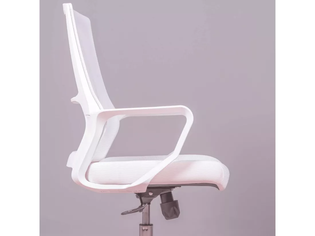 Chaise de bureau ergonomique avec roulettes et accoudoirs - Mesh - Blanc