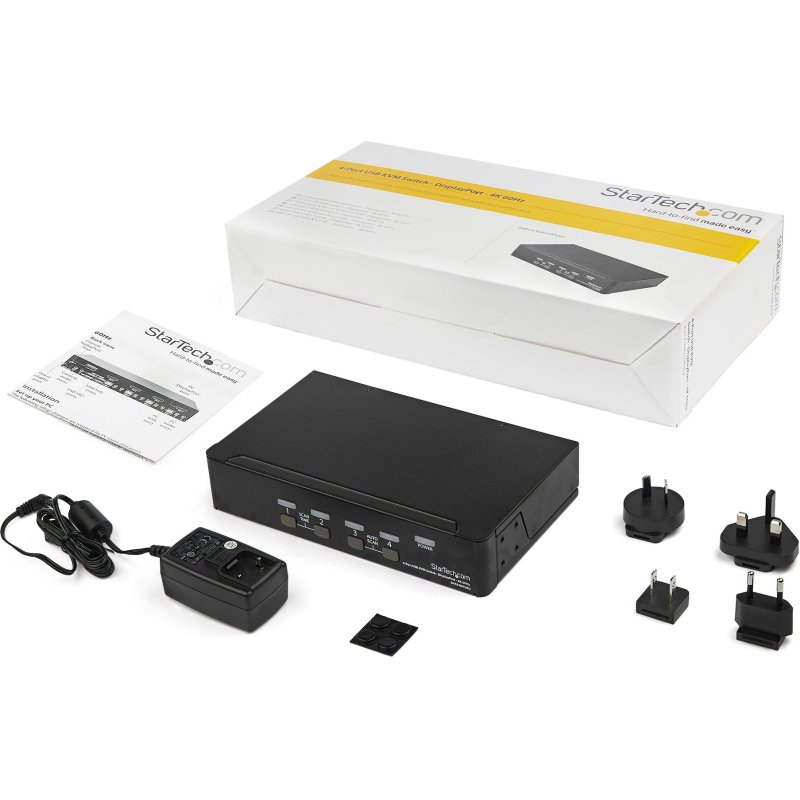 StarTech.com Switch KVM DisplayPort à 4 Ports - 4K60Hz - Écran Unique - Switch KVM USB UHD DP 1.2 à 2 Ports avec Hub USB 3.0 Intégré et Audio - Dell HP Apple Lenovo - Conforme TAA