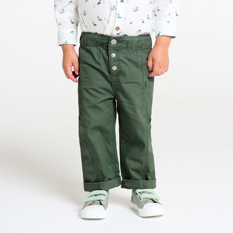 Pantalon peau de pêche vert kaki bébé garçon Vert