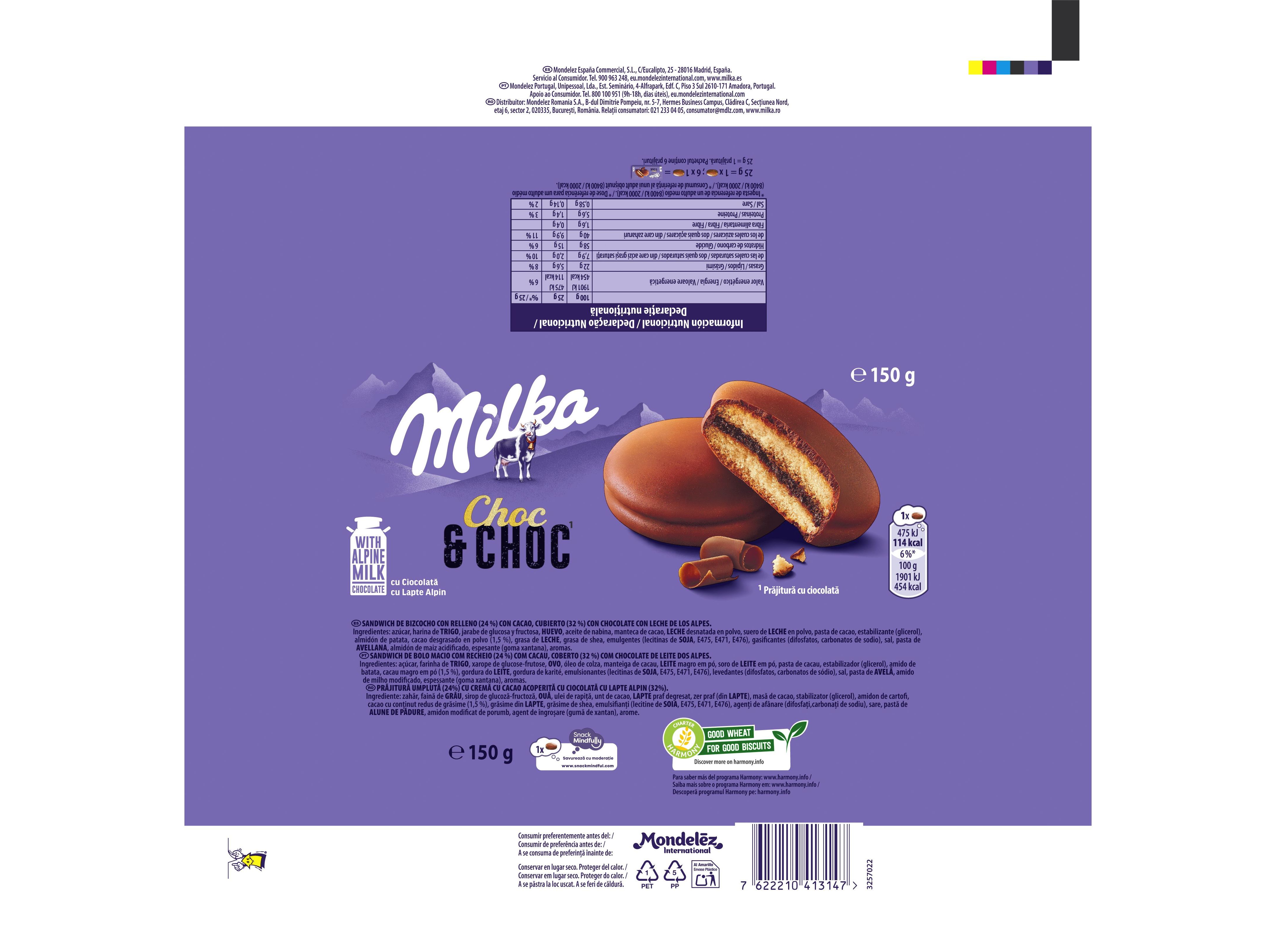 BOLACHA RECHEADA MILKA CHOC & CHOC 150G