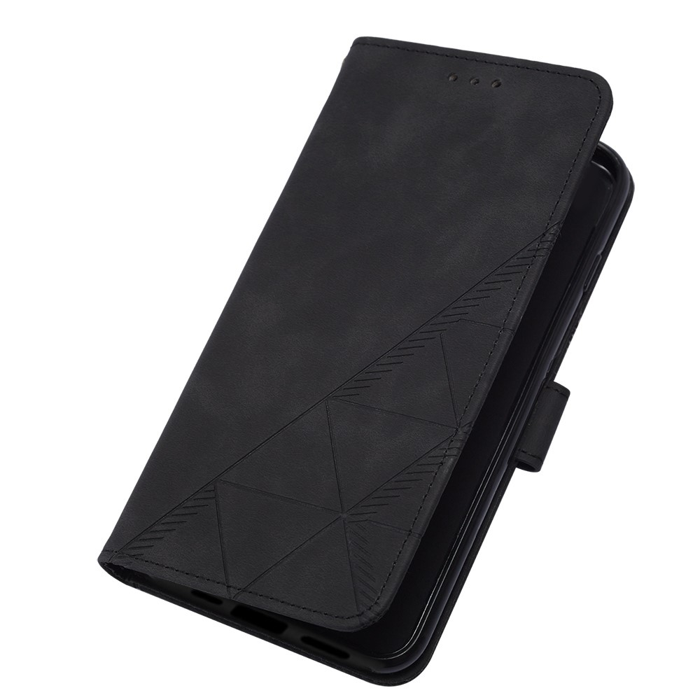 iPhone 14 Necklace Leder Tasche Flip Cover Geometrisches Imprint Muster - Schwarz