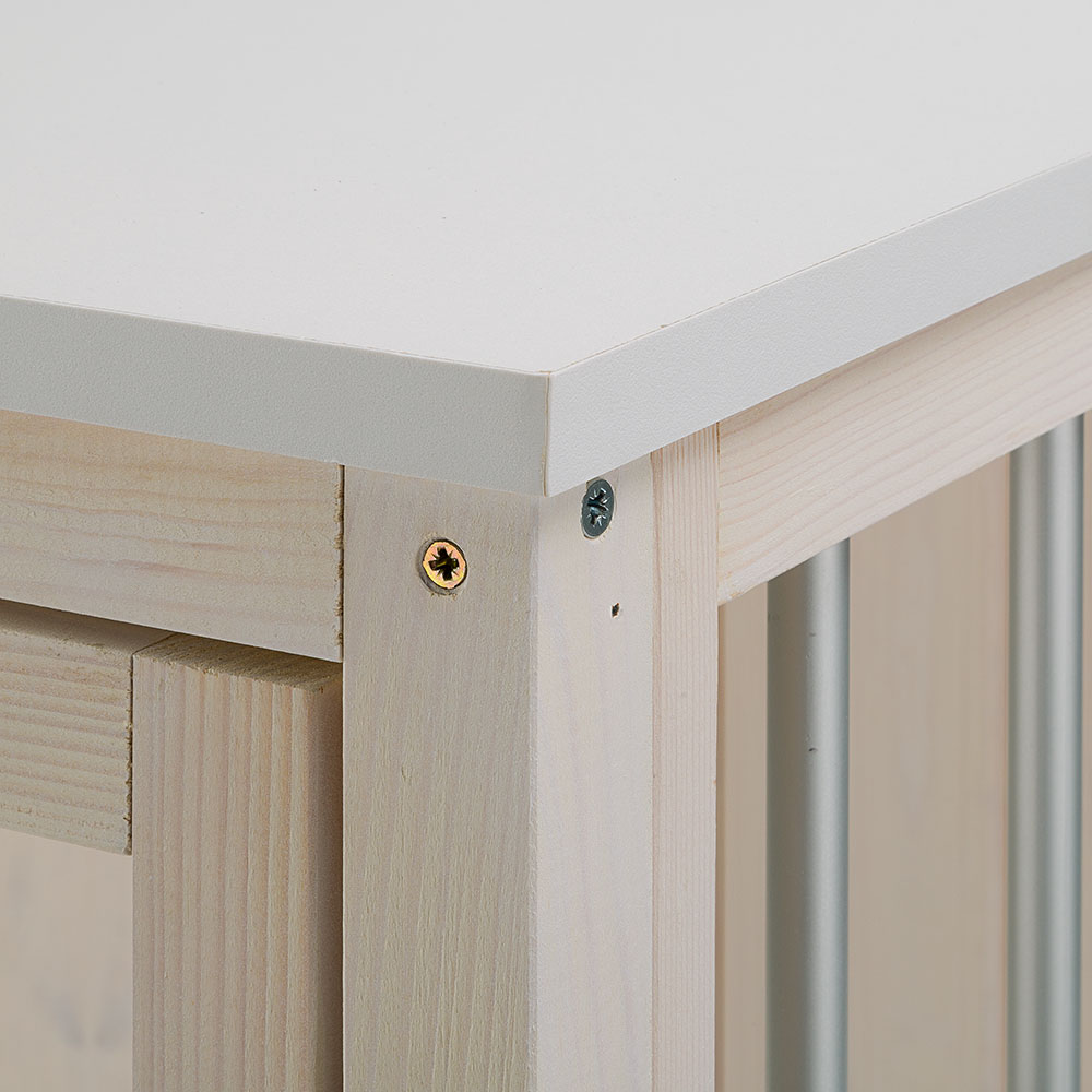 Niche d’intérieur pour chiens dog fort, bois fsc, barres aluminium, fermeture de sécurité