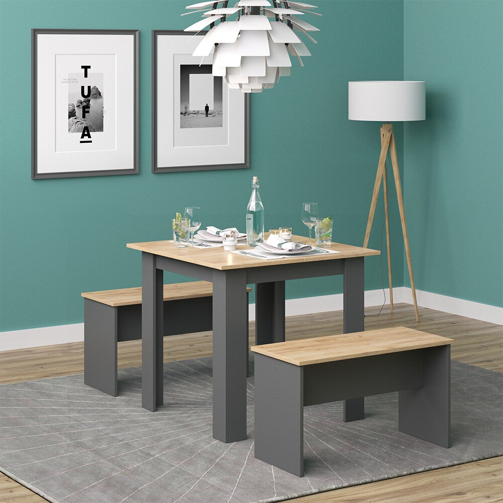 Vicco Tischgruppe Sitzgruppe Esszimmer Sentio Esstisch Anthrazit Eiche 80 cm