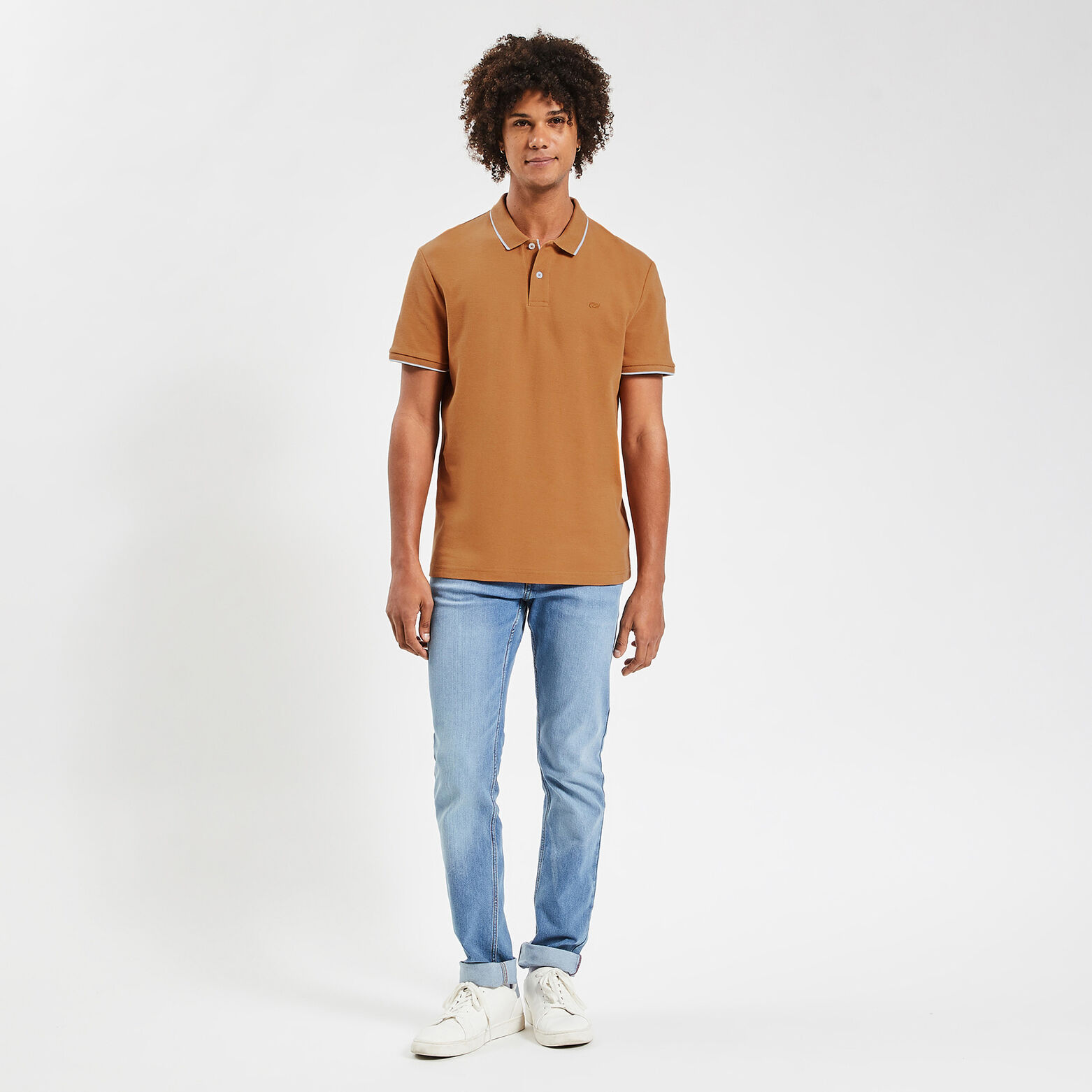 Polo manches courtes uni coton piqué Camel