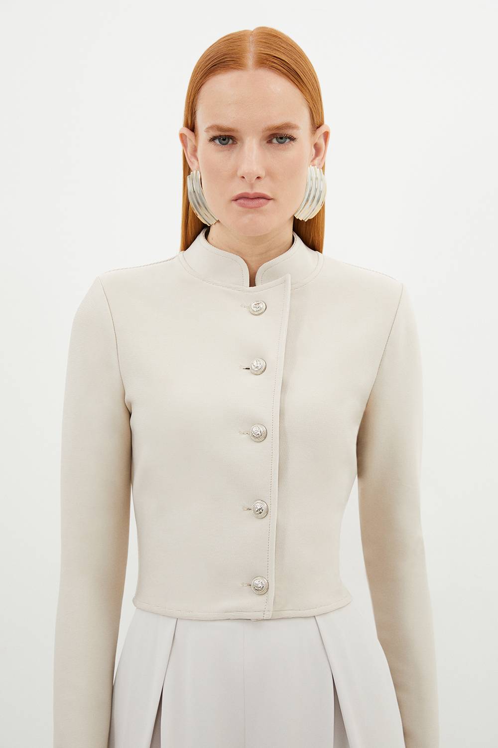 KarenMillen Veste Tricotée Ajustée Bandage Courte à Boutons