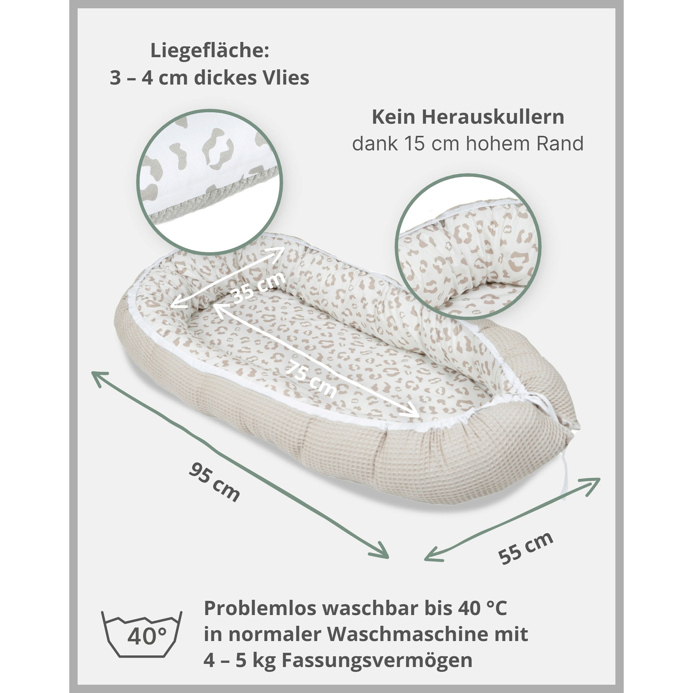 Ullenboom Kuschelnest Waffelpiqué 55x95 cm beige / weiß / Leo