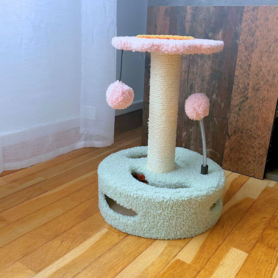 Arranhador para Gatos. Arranhador pequeno de 35 cm. Torre para gatos com 2 bolas para brincar. Arranhador para gatos. Árvore para gatos em formato de flor.