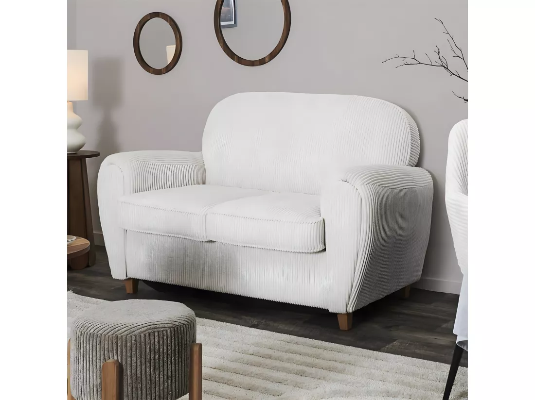 GANDY - Canapé Club 2 Places Tissu Velours Côtelé Beige