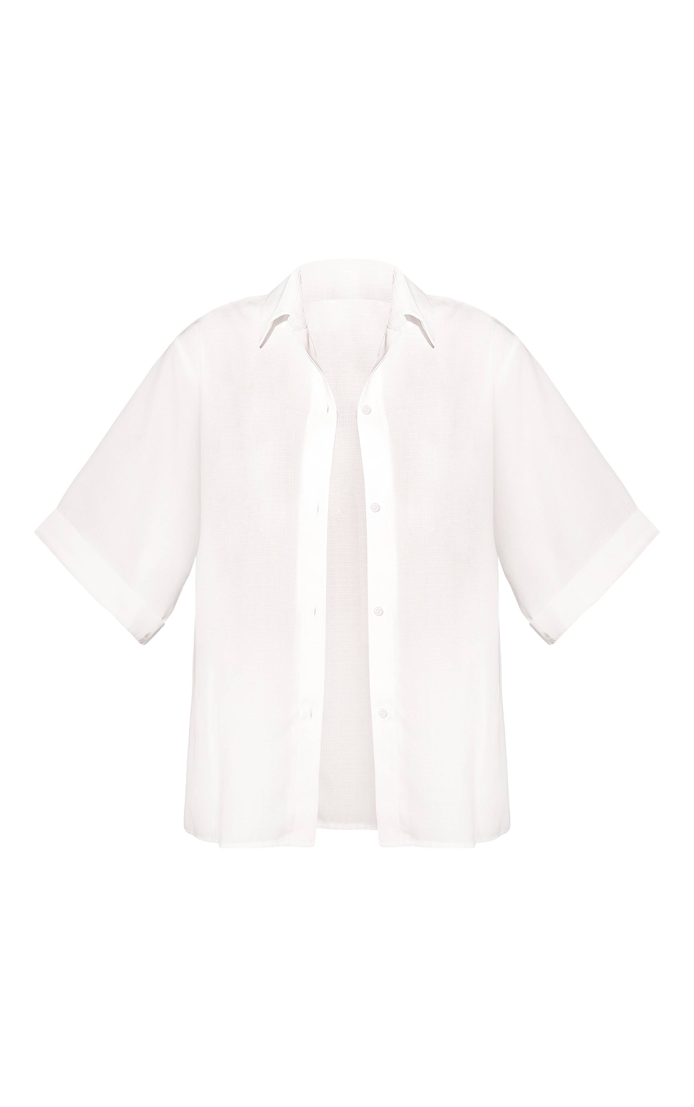 Blanc Chemise De Plage À Épaules Tombantes Aspect Lin