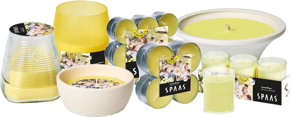Spaas citronellakaars Lemon Breeze fruitig geel 9 uur D 17,5 H 7,5 cm