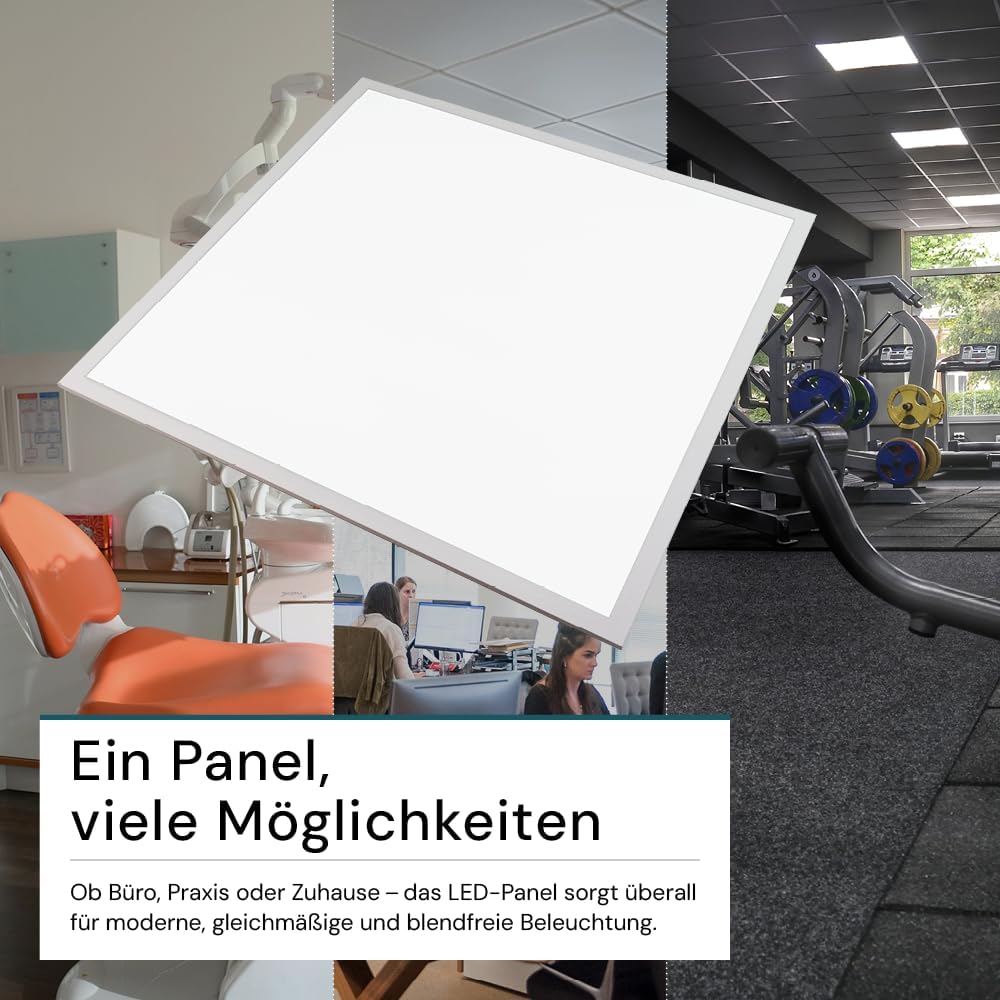 LED Panel, Deckenleuchte, 62x62cm, 3600lm, 4000K, 36W, inkl. Trafo, Rasterleuchten, Einlegeleuchte, Büroleuchten (mit Aufbaurahmen, 6 Stück)