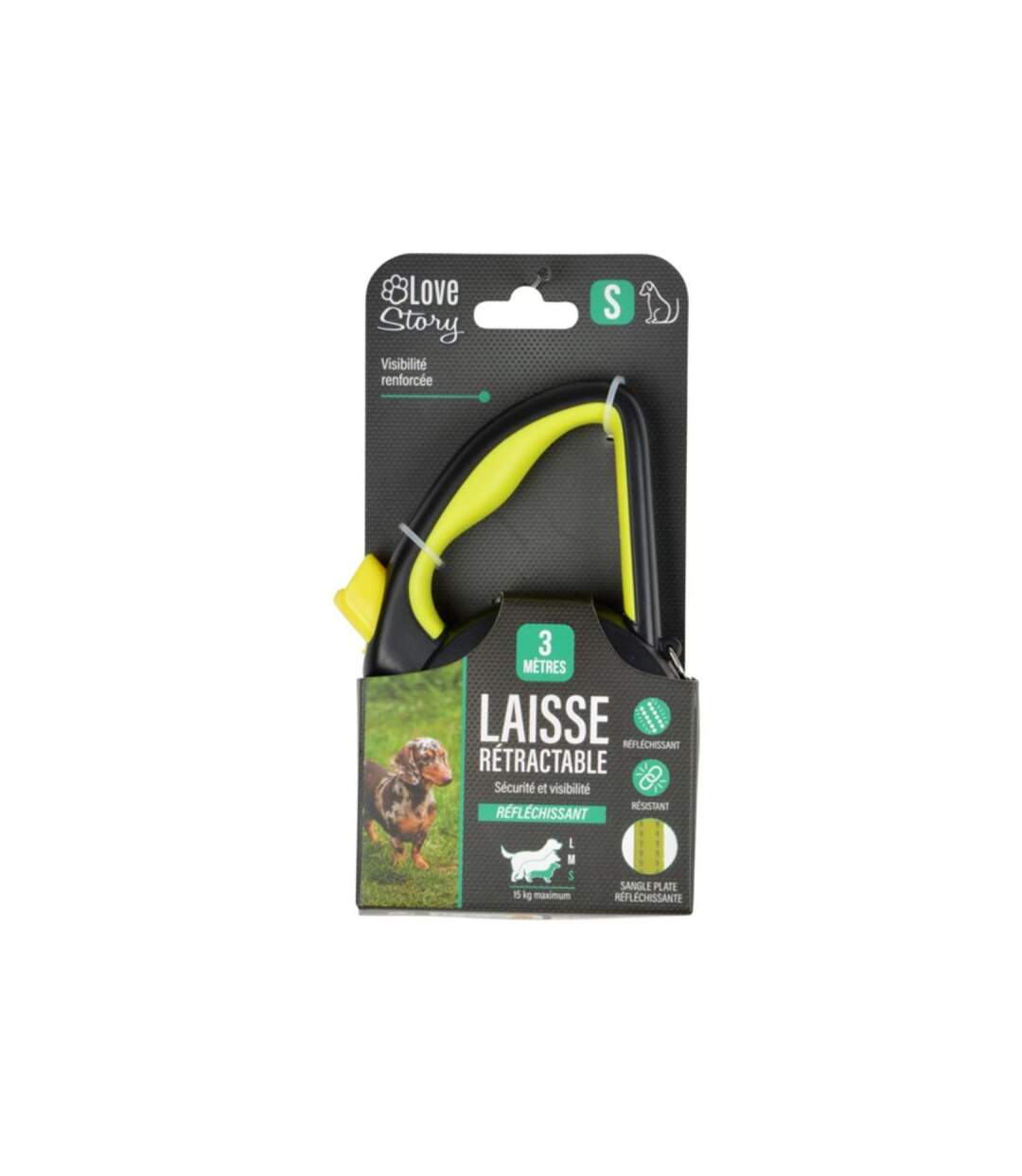 Paris Prix - Laisse Rétractable Chien réfléchissant 16cm Jaune