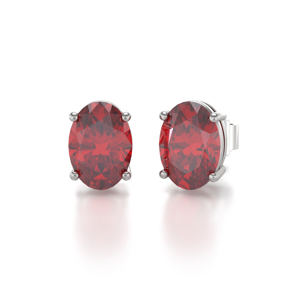 Boucles d'oreilles ADEN Or 585 Blanc et Rubis forme Ovale 1.6grs