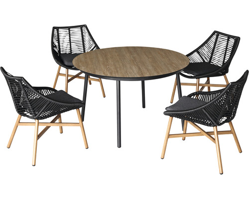 Garden Place Nadja 4-persoons tuinmeubelset bestaande uit: tafel, 4 stoelen inclusief kussens, aluminium, zwart