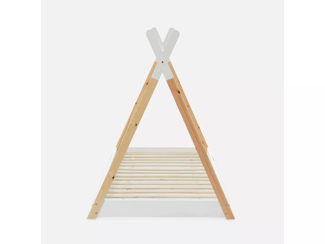 Lit Tipi en bois massif. pin naturel blanc - sommier inclus. 90x190cm - Tobias