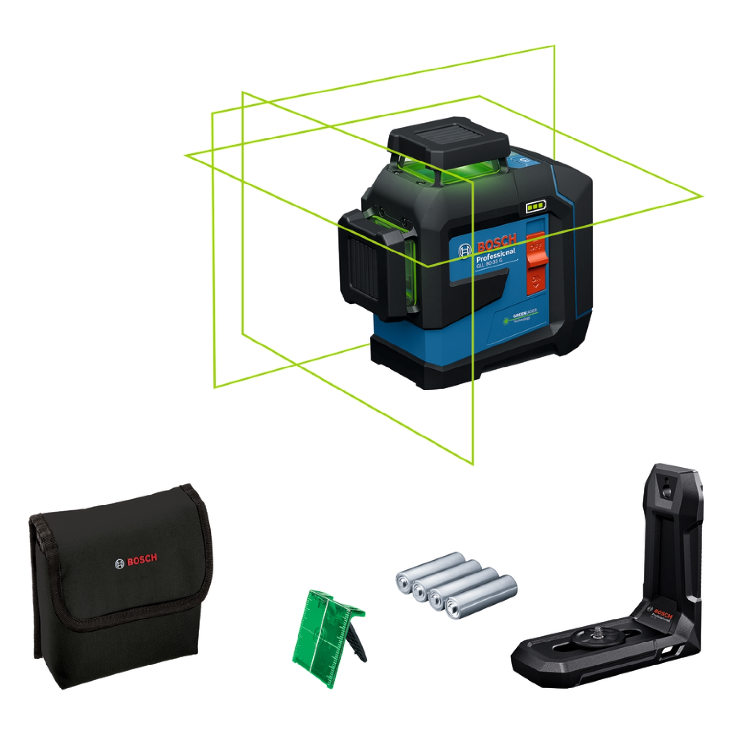 Bosch GLL 80-33 G Kruislijnlaser in tas - Groen - 30m - 3x 360° - IP65