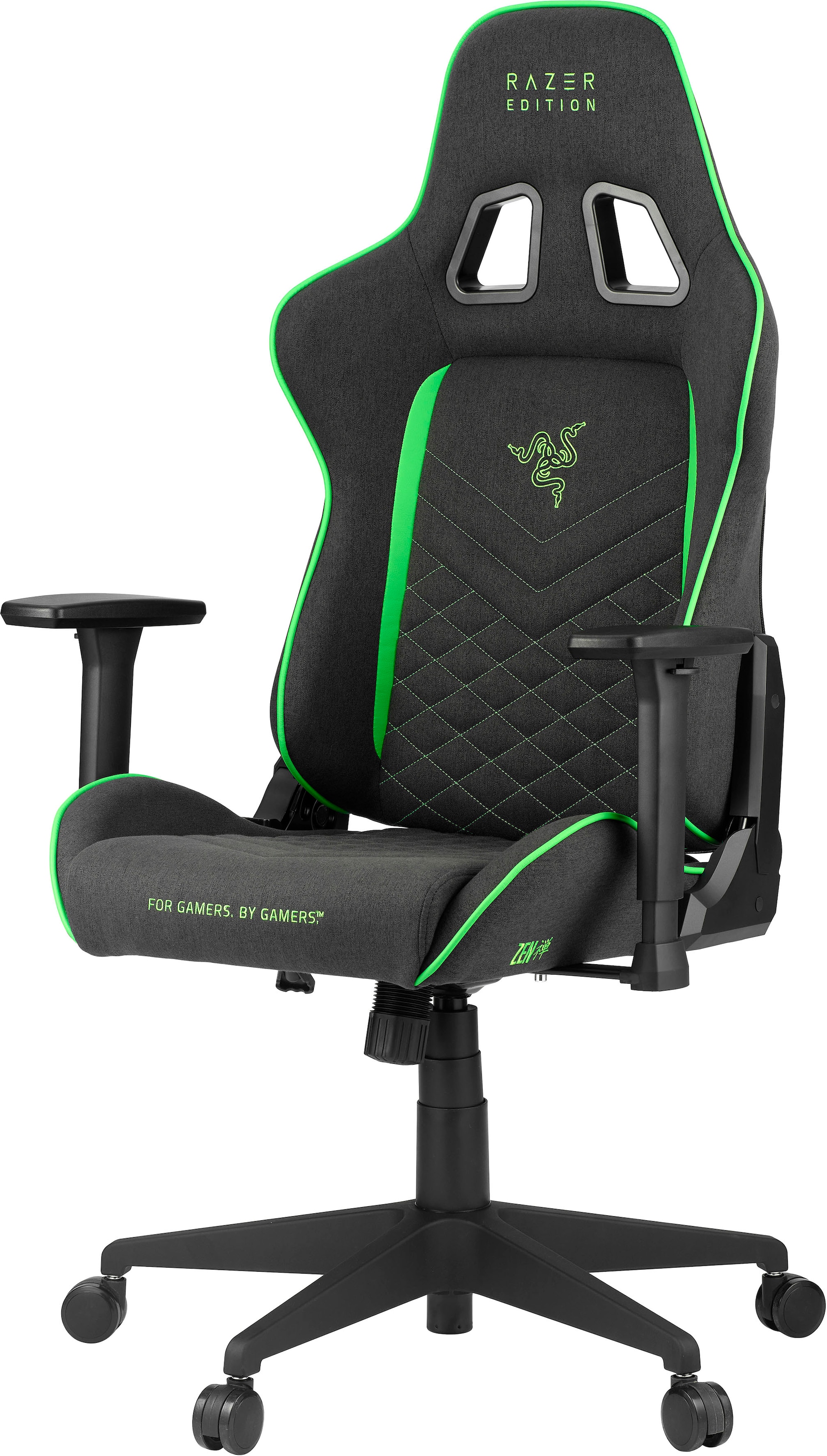 RAZER Gaming-Stuhl »Tarok Pro X by Zen, atmungsaktiver Stoffbezug« () 3D-Armlehnen, Lendenkissen und Kopfkissen, bis 130kg, Grau